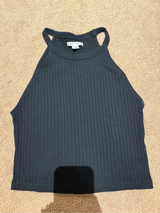 American Eagle Outfitters Tops - American Eagle Outfitters Black Ribbed Halter Crop Tank size xs